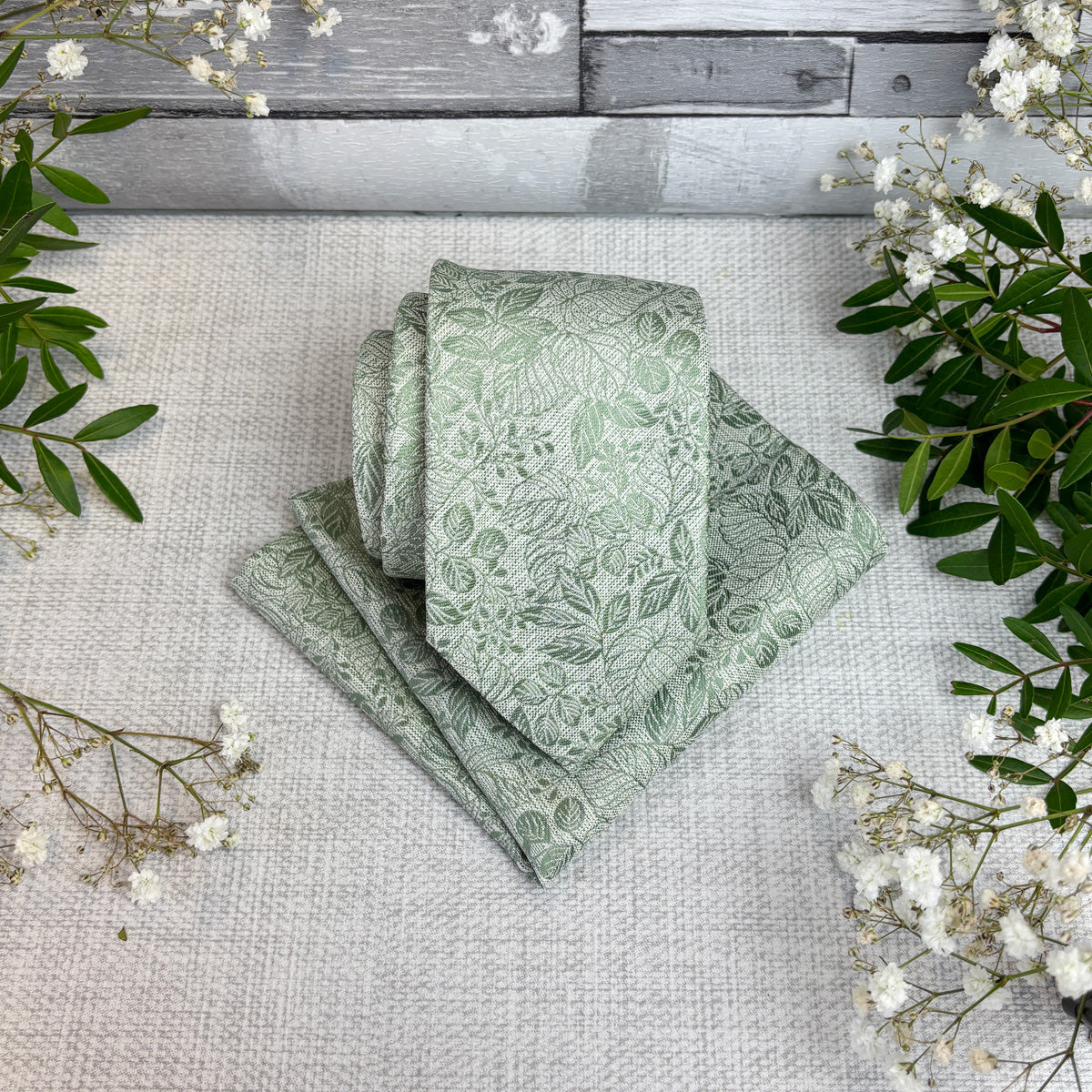Wild Sage Woodland Leaves Wedding Tie