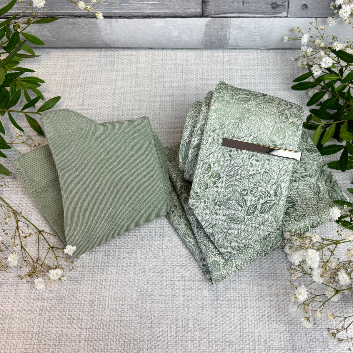 Wild Sage Woodland Leaves Wedding Tie