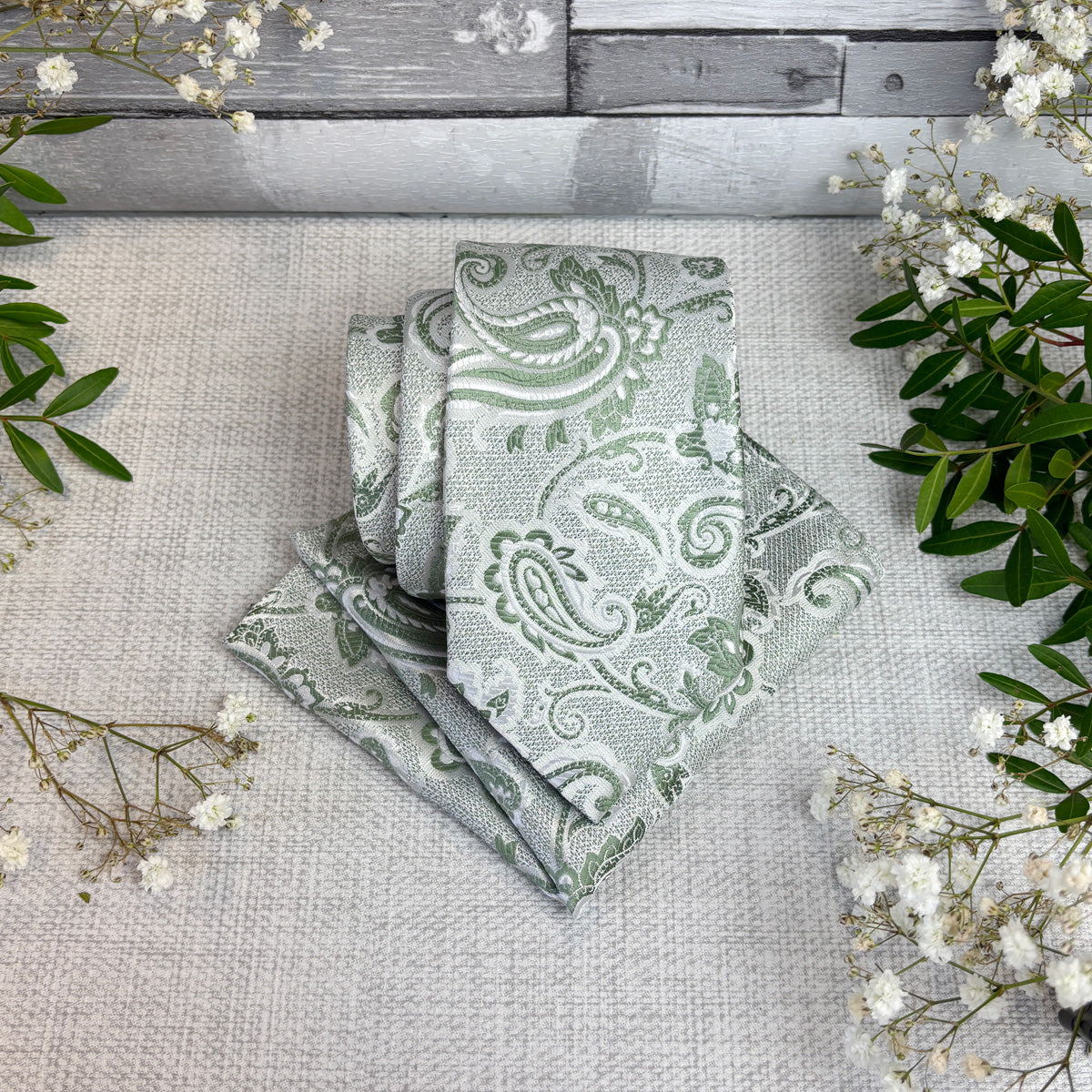 Wild Sage Baroque Paisley Wedding Tie