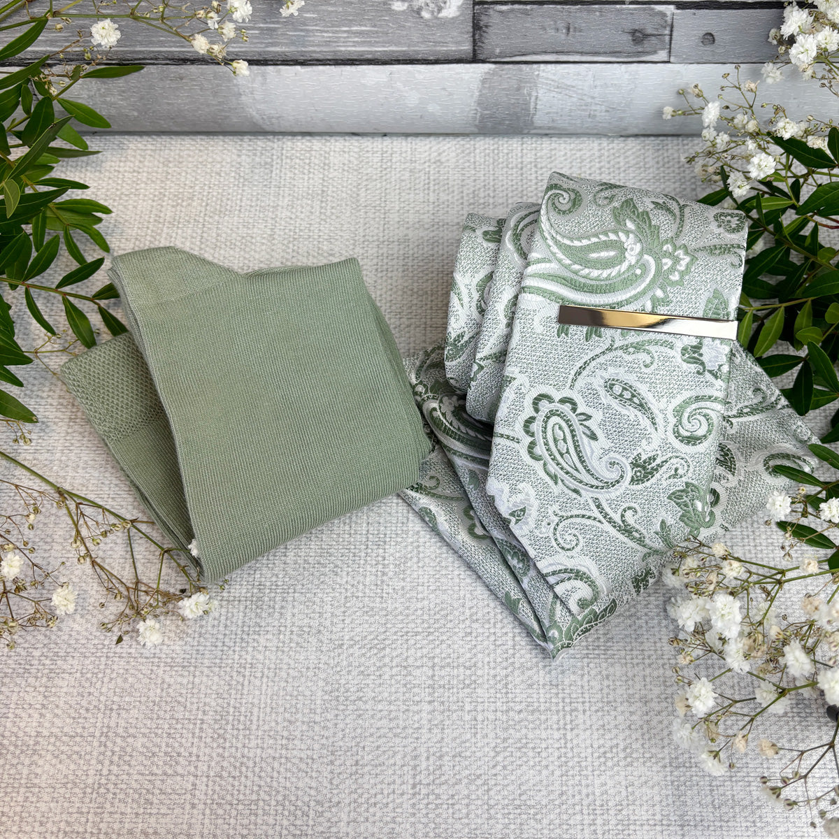 Wild Sage Baroque Paisley Wedding Tie