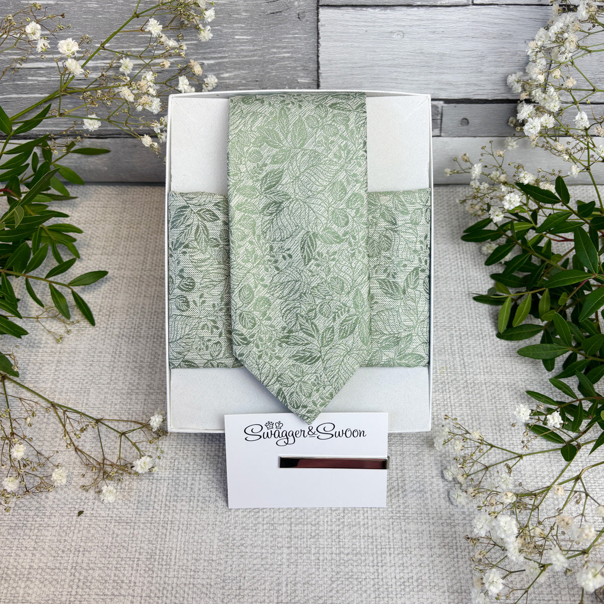Wild Sage Woodland Leaves Wedding Tie