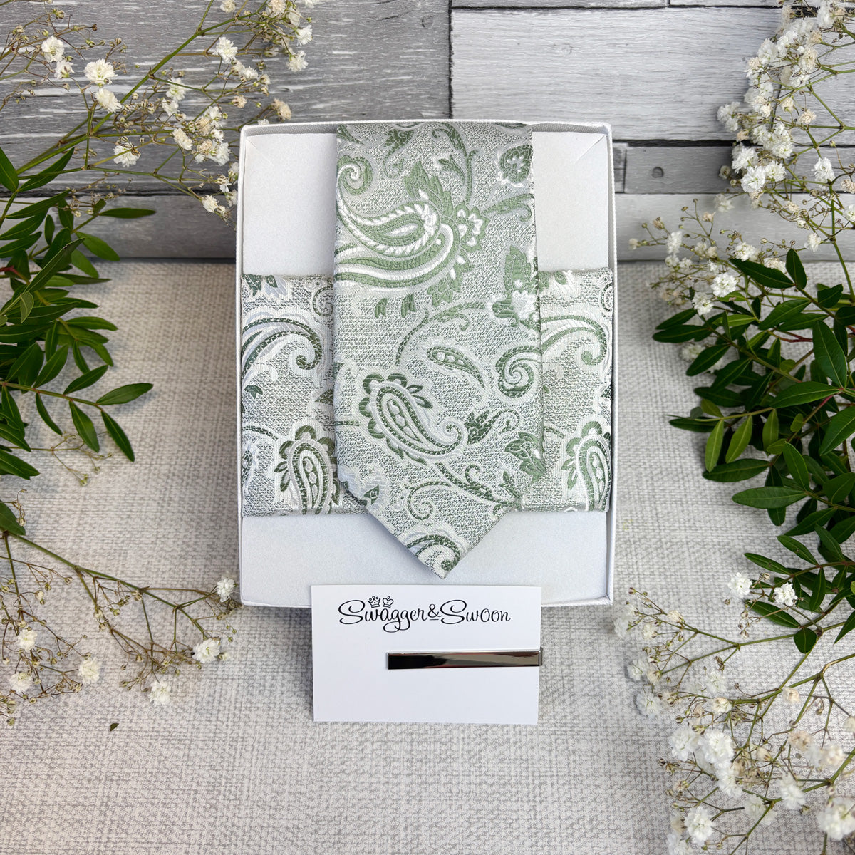 Wild Sage Baroque Paisley Wedding Tie