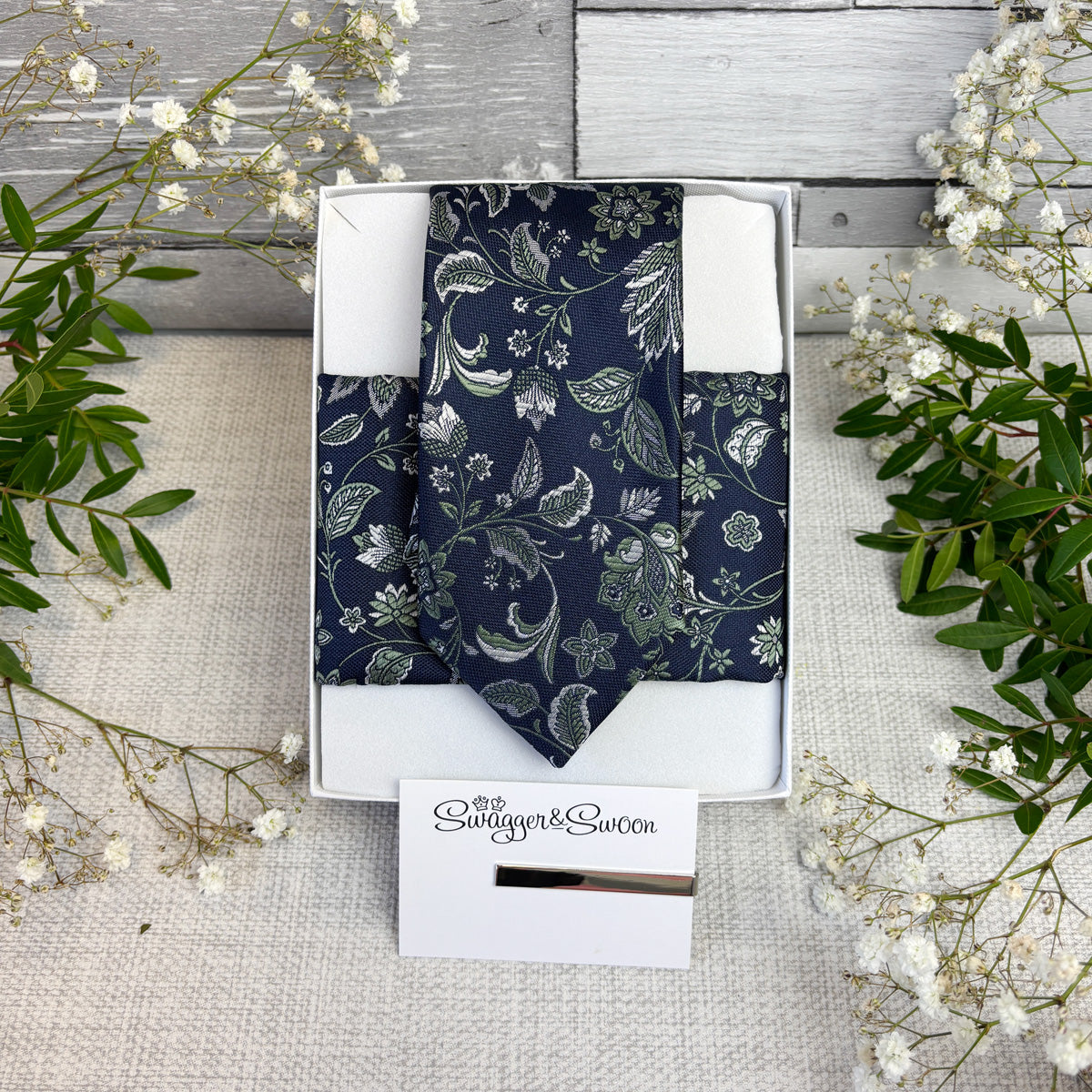 Wild Sage Damask Wedding Tie