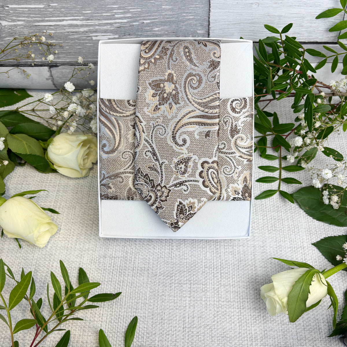 Walnut Baroque Paisley Pocket Square