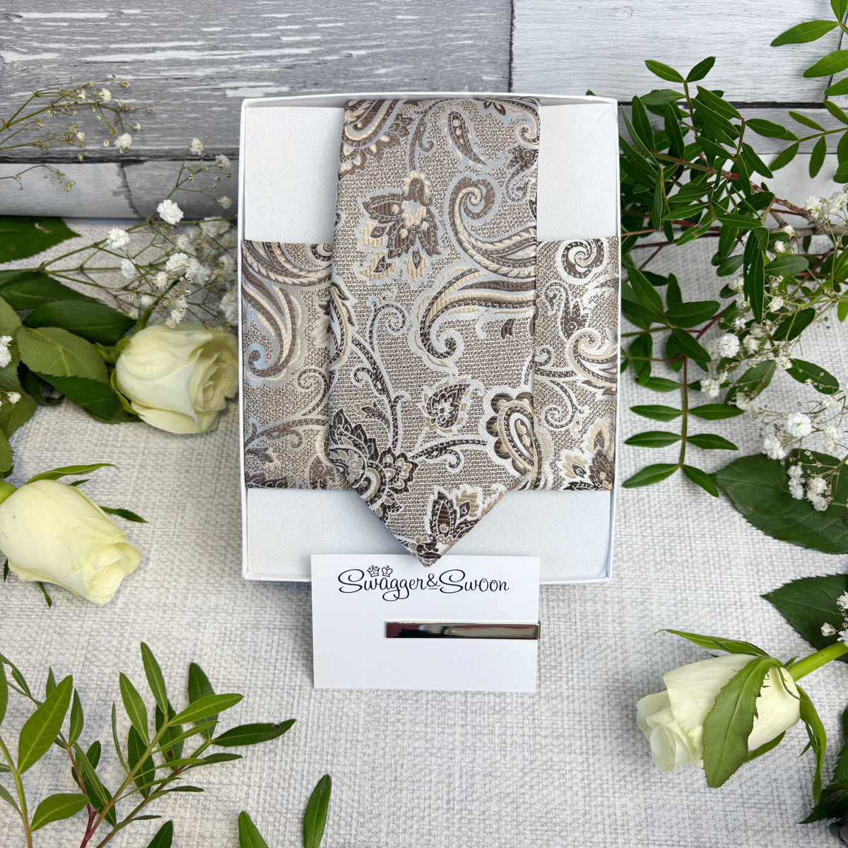 Walnut Baroque Paisley Wedding Tie