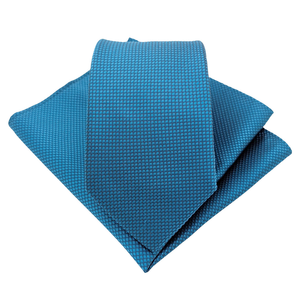 Lagoon Blue Textured Wedding Tie and Pocket Square Set