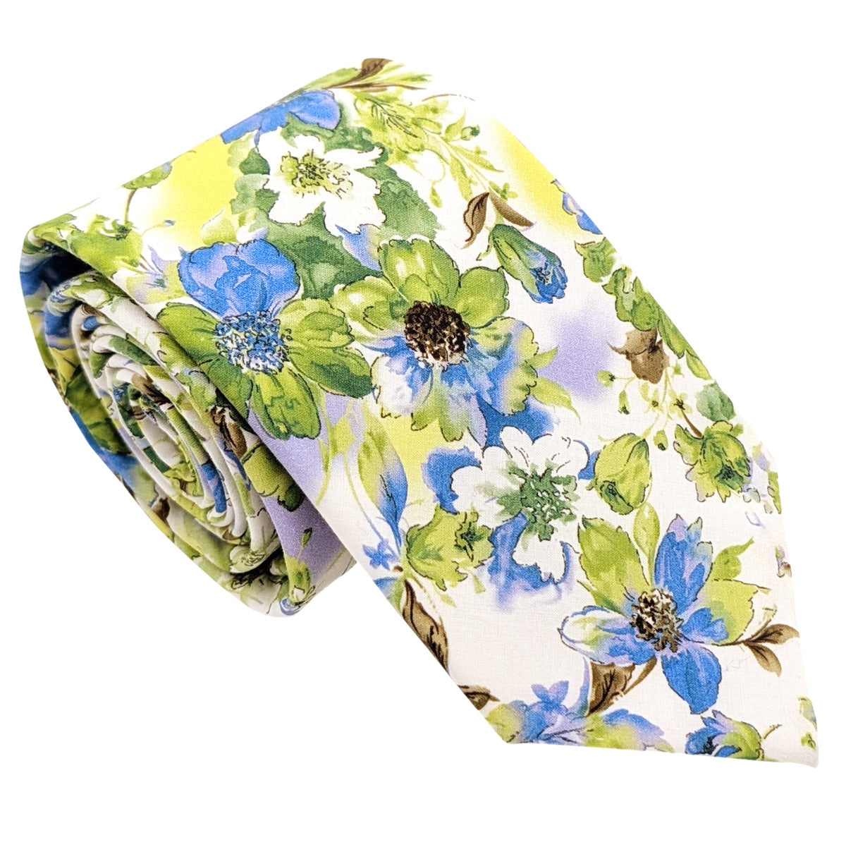 Lime-_-Blue-Floral-Cotton-Wedding-Tie
