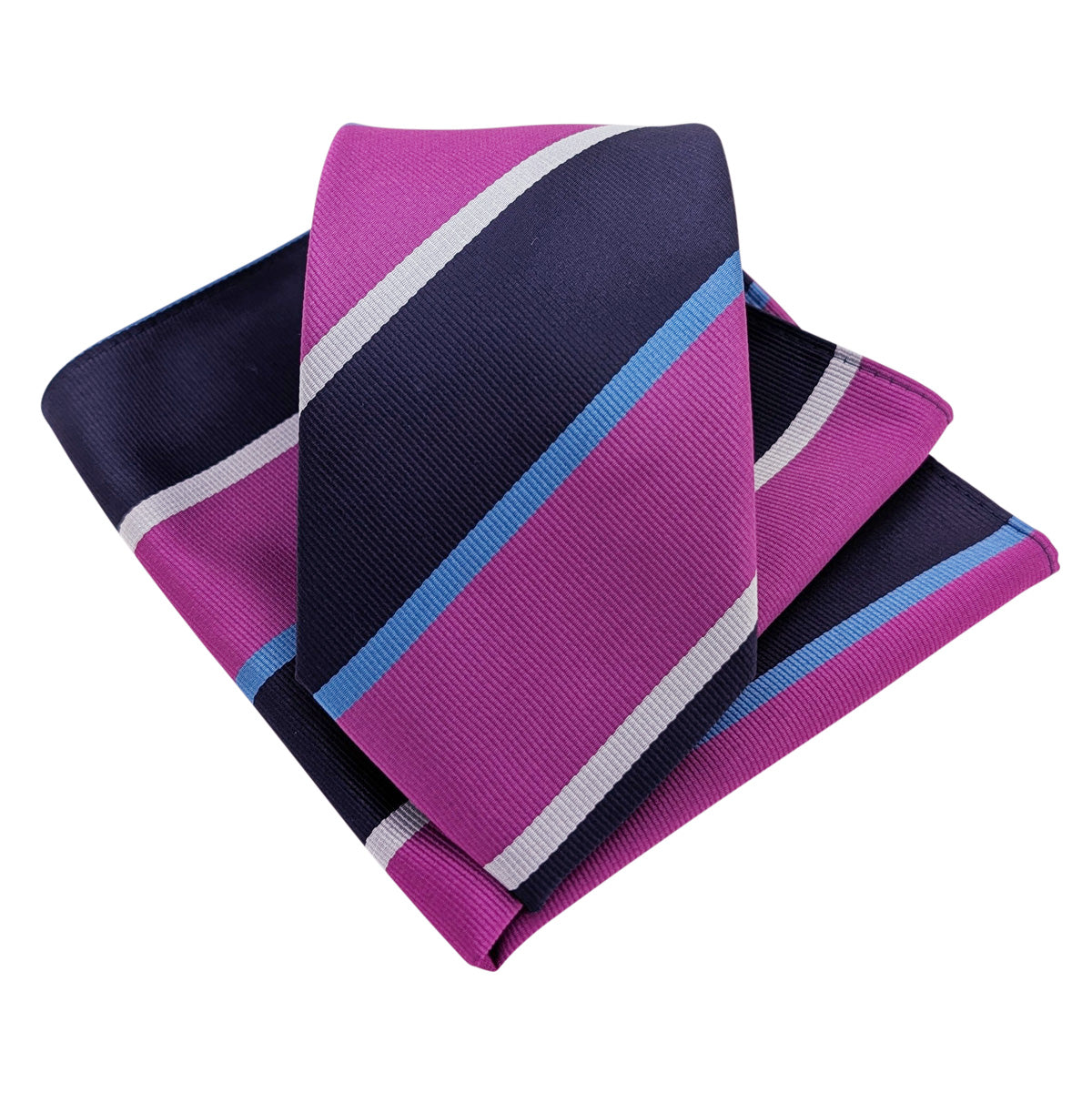 Magenta Stripe Wedding Tie and Pocket Square Set