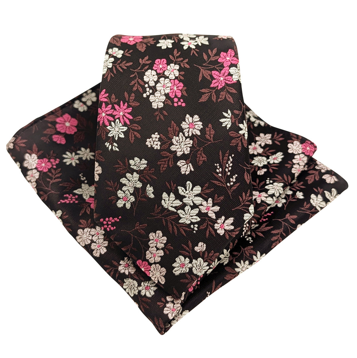 Magenta-_-Brown-Ditsy-Floral-Wedding-Tie-and-Pocket-Square