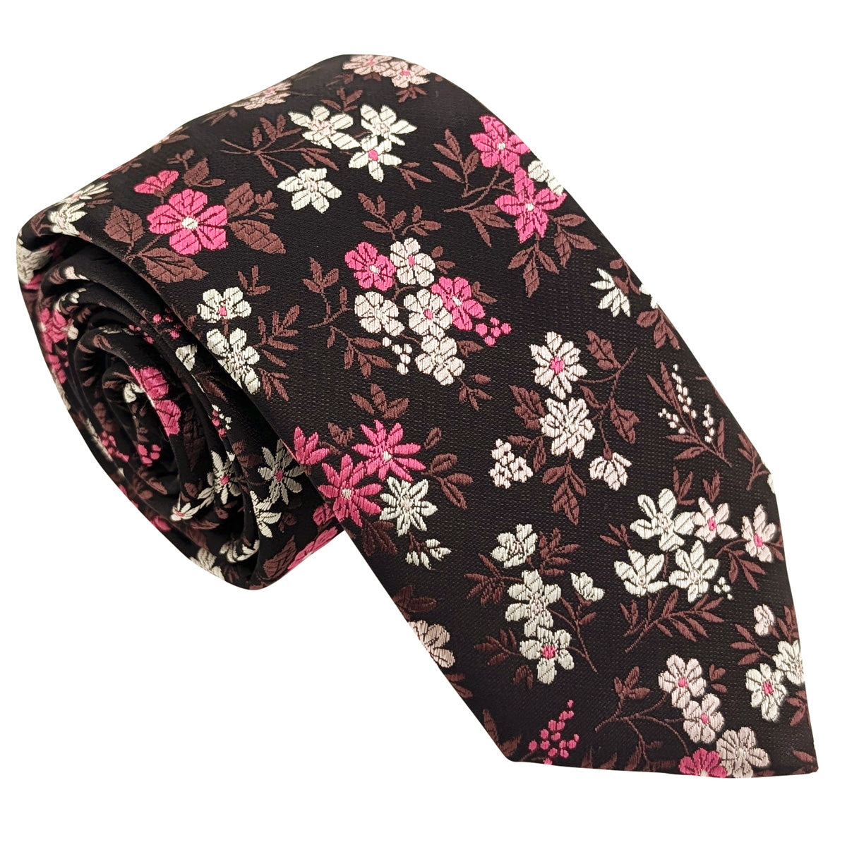 Magenta-_-Brown-Ditsy-Floral-Wedding-Tie