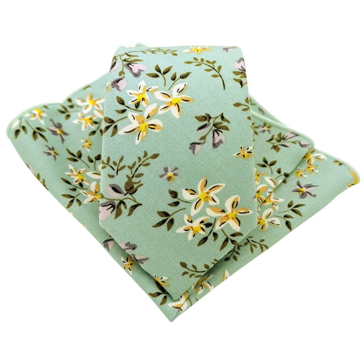 Mint-Floral-Cotton-Tie-and-hanky-set