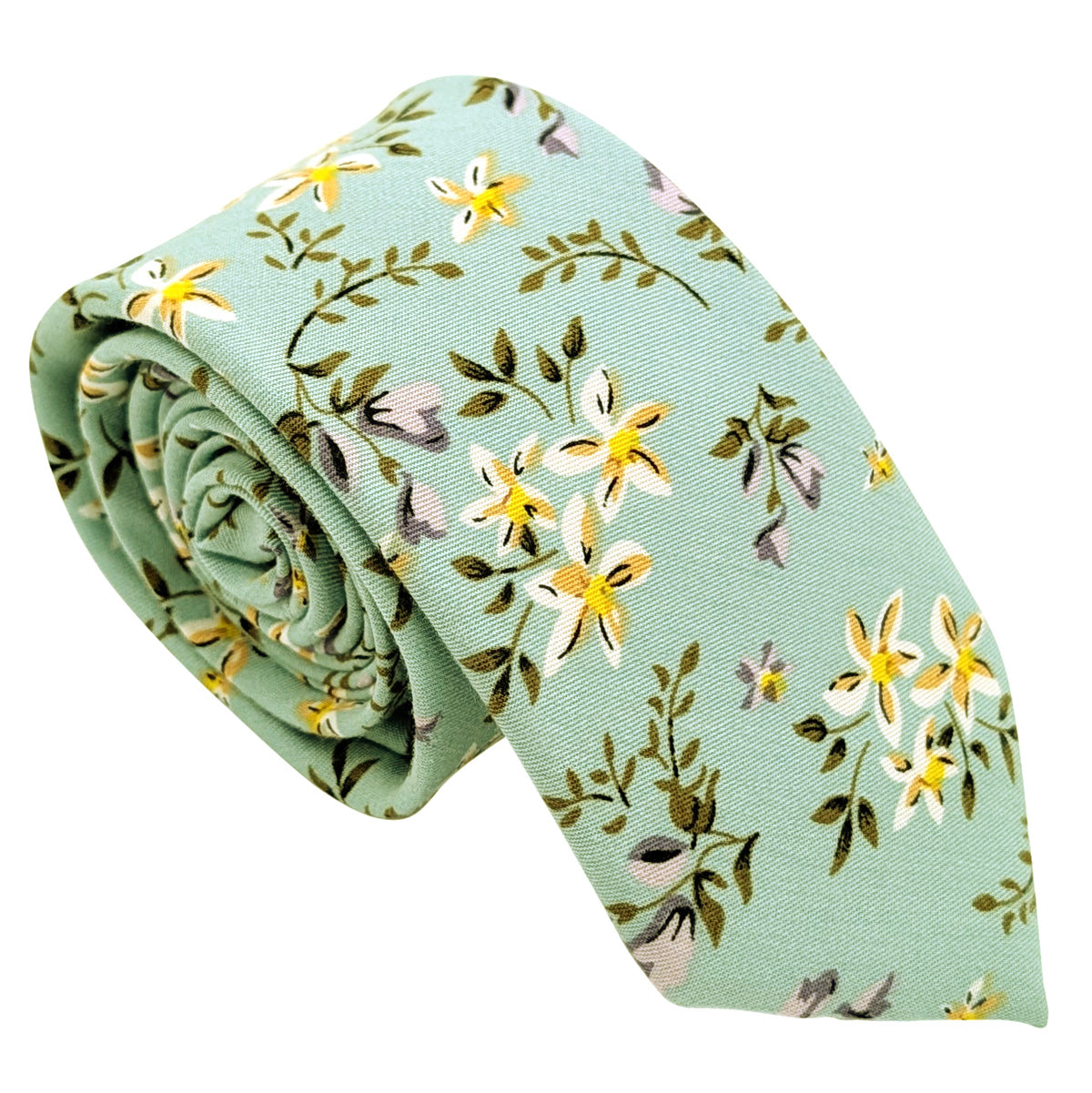 Mint-Floral-Cotton-Wedding-Tie