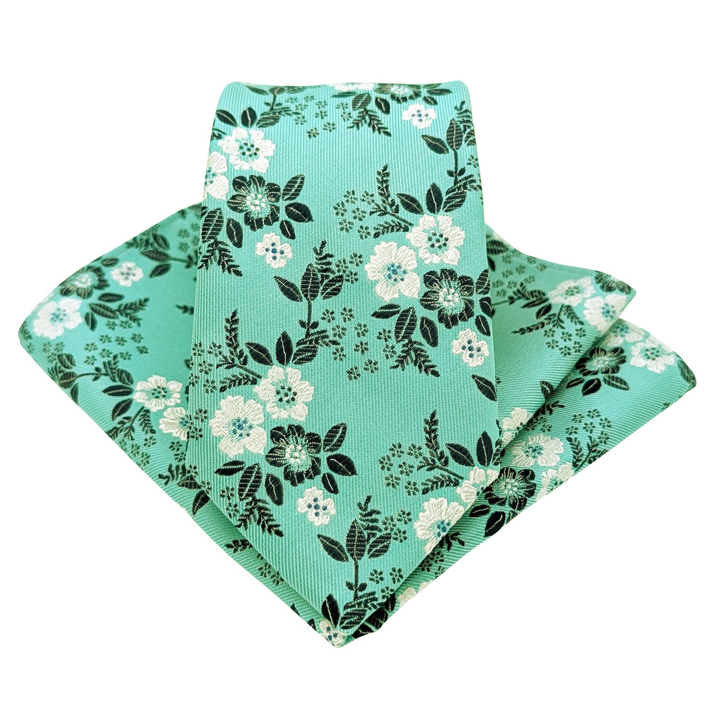 Mint Blossom Wedding Tie and Hanky Set