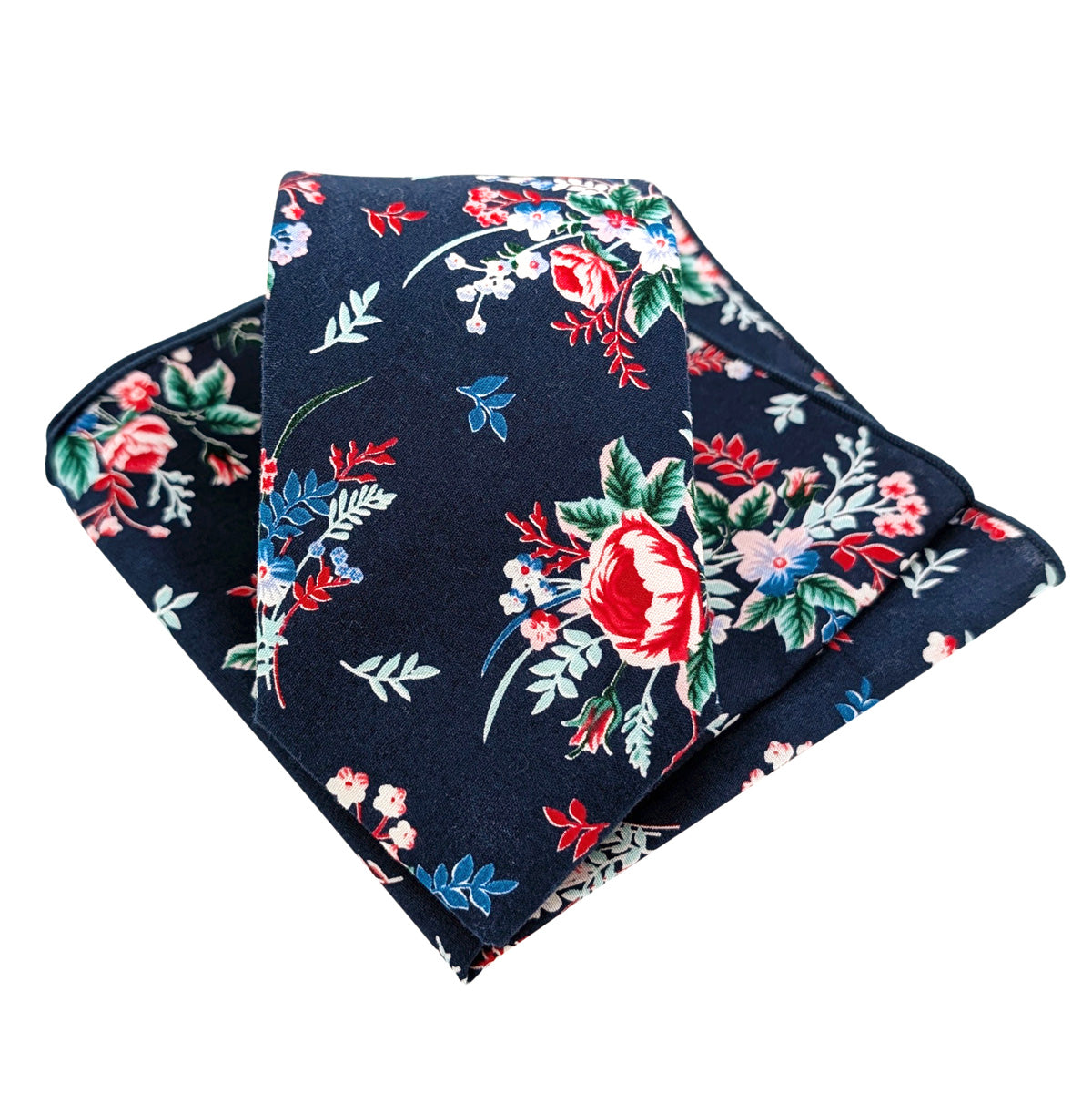 Navy-Tropical-Floral-Cotton-Tie-and-hanky-set