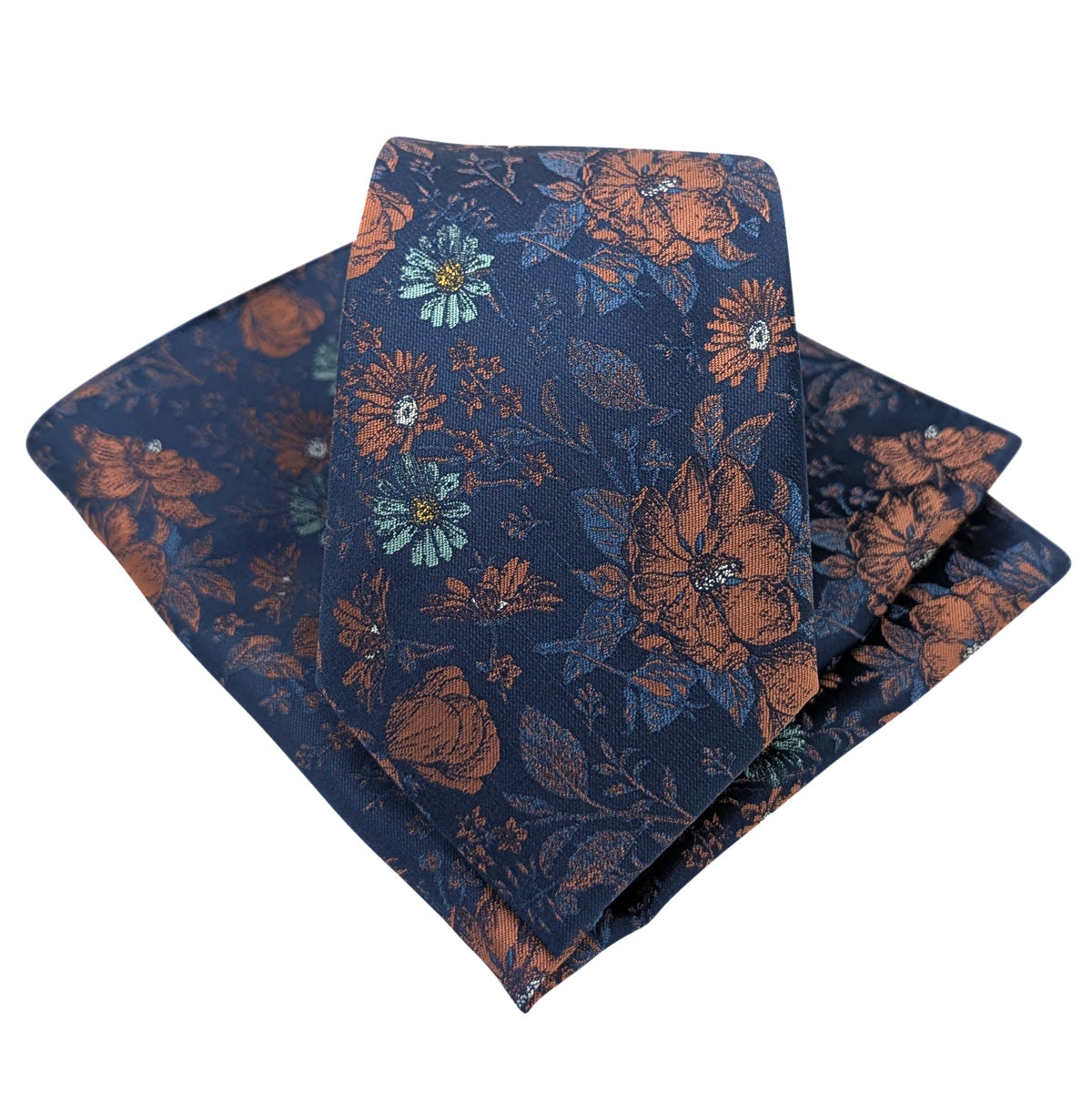 Navy-_-Bronze-Wildflowers-Wedding-Tie-and-Pocket-Square