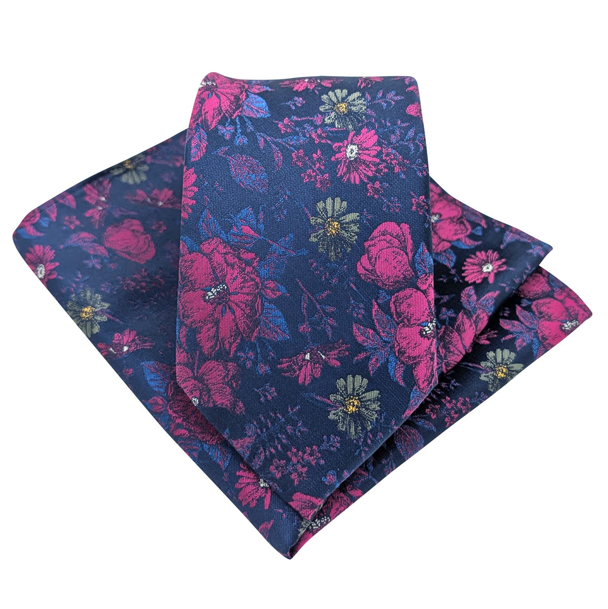 Navy-_-Magenta-Wildflowers-Wedding-Tie-and-Pocket-Square