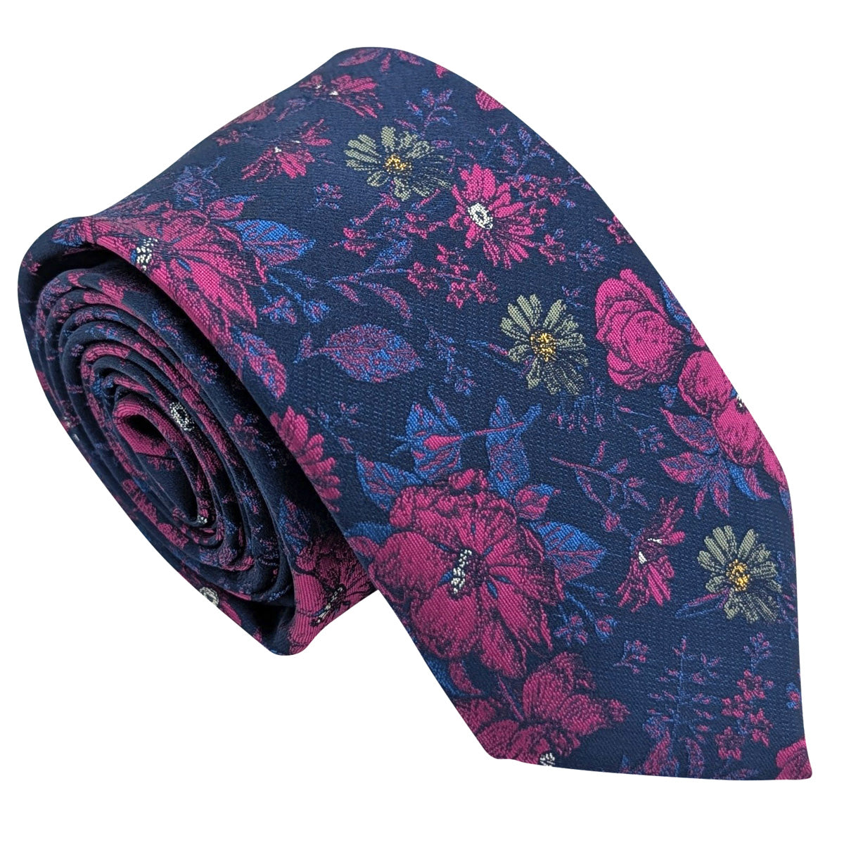 Navy-_-Magenta-Wildflowers-Wedding-Tie