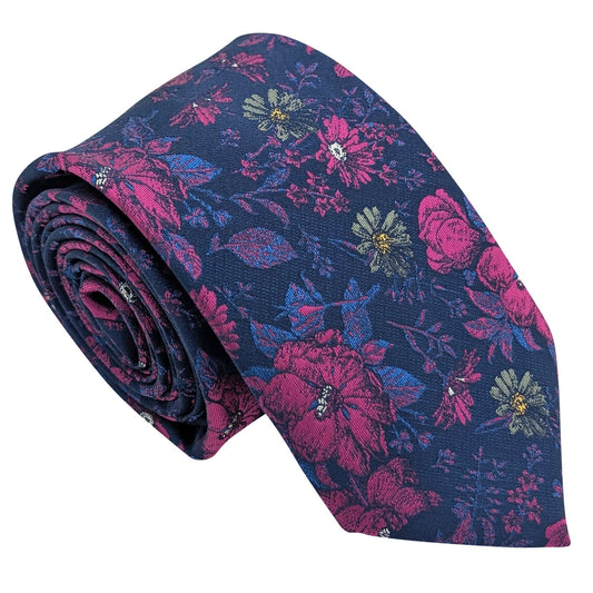 Navy-_-Magenta-Wildflowers-Wedding-Tie