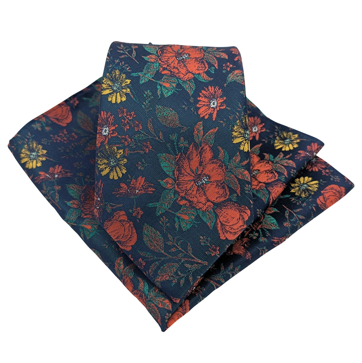 Navy-_-Orange-Wildflowers-Wedding-Tie-and-Pocket-Square