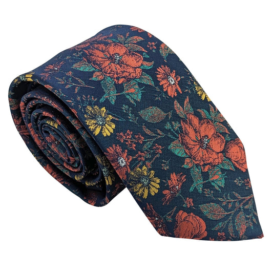Navy-_-Orange-Wildflowers-Wedding-Tie