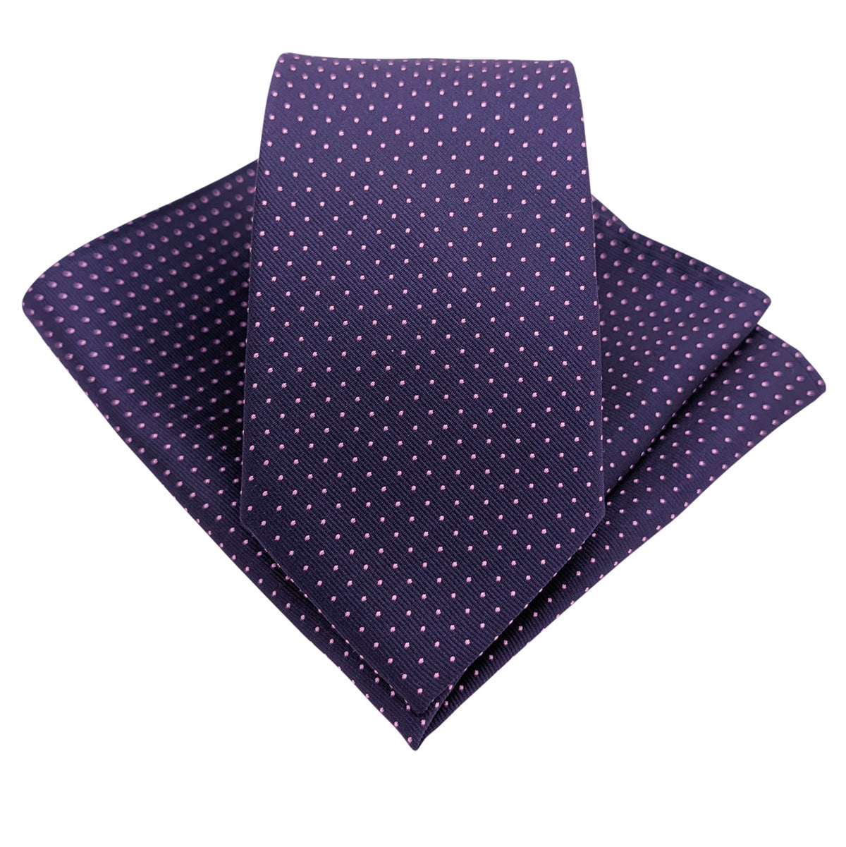 Navy & Pink Pin Dots Wedding Tie and Pocket Square Set