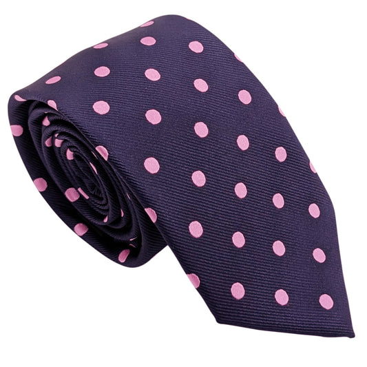 Navy & Pink Spot Wedding Tie