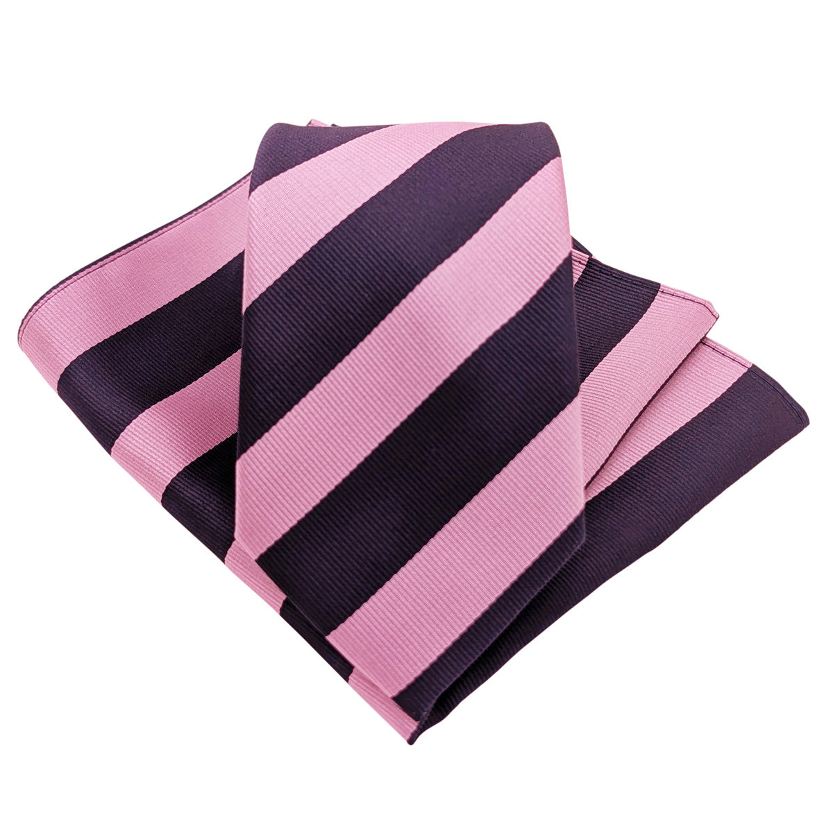 Navy Pink Stripe Wedding Tie and Pocket Square Set