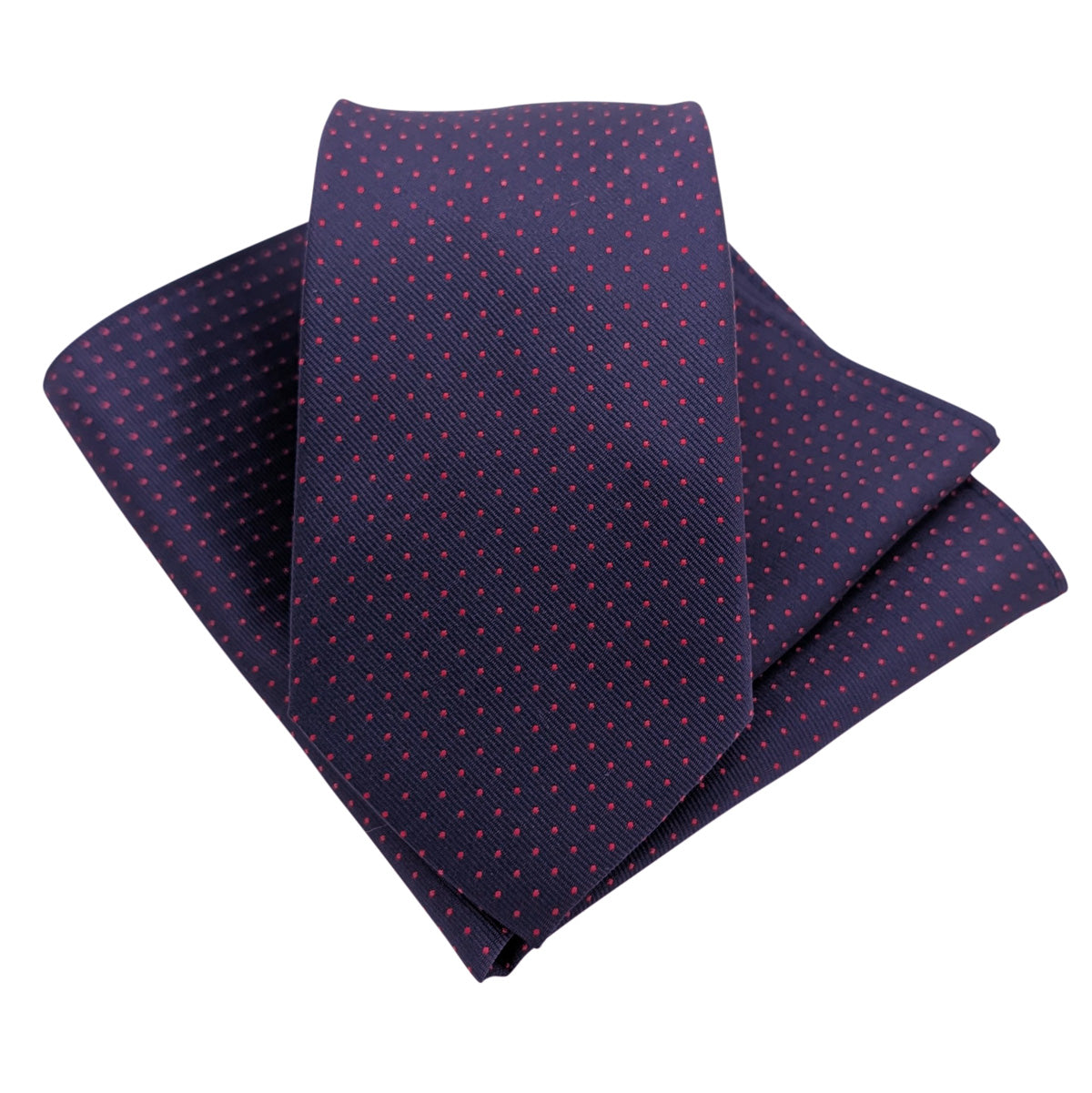 Navy & Red Pin Dots Wedding Tie and Pocket Square Set