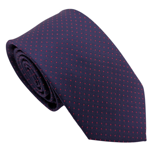 Navy & Red Pin Dots Wedding Tie