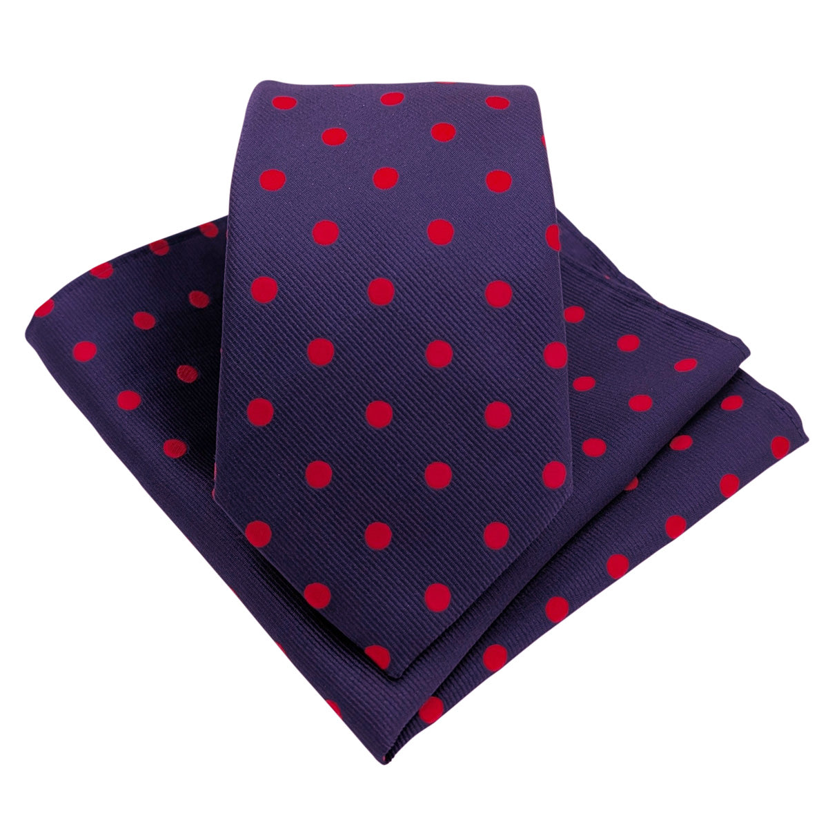 Navy & Red Spot Wedding Tie and Pocket Square Set