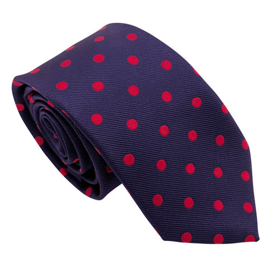 Navy & Red Spot Wedding Tie