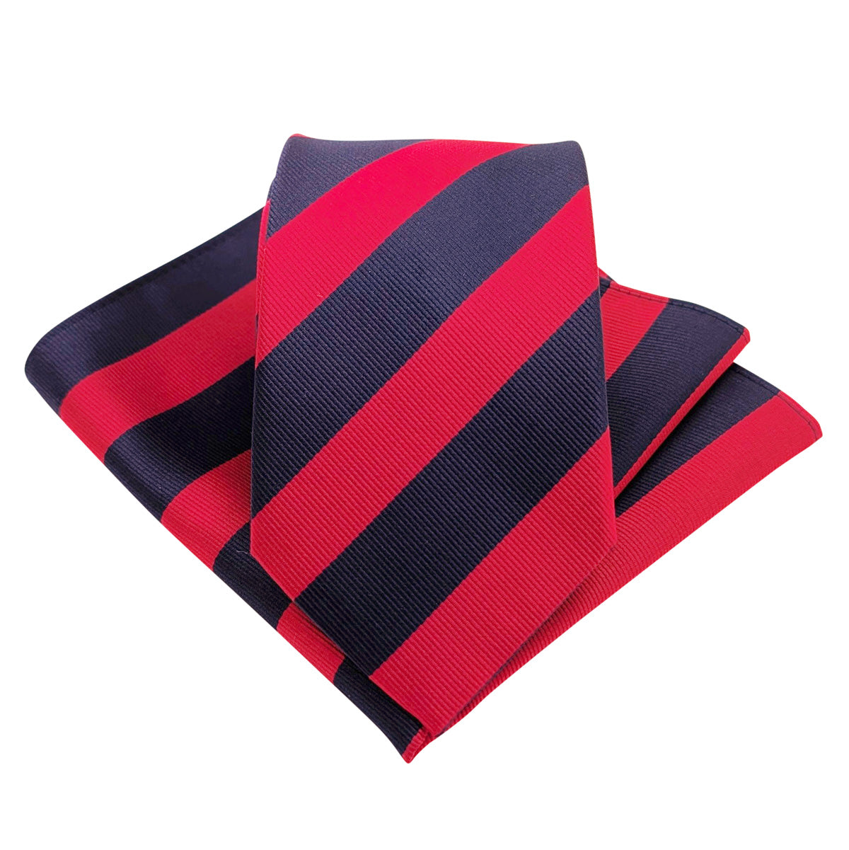 Navy Red Stripe Wedding Tie and Pocket Square Set