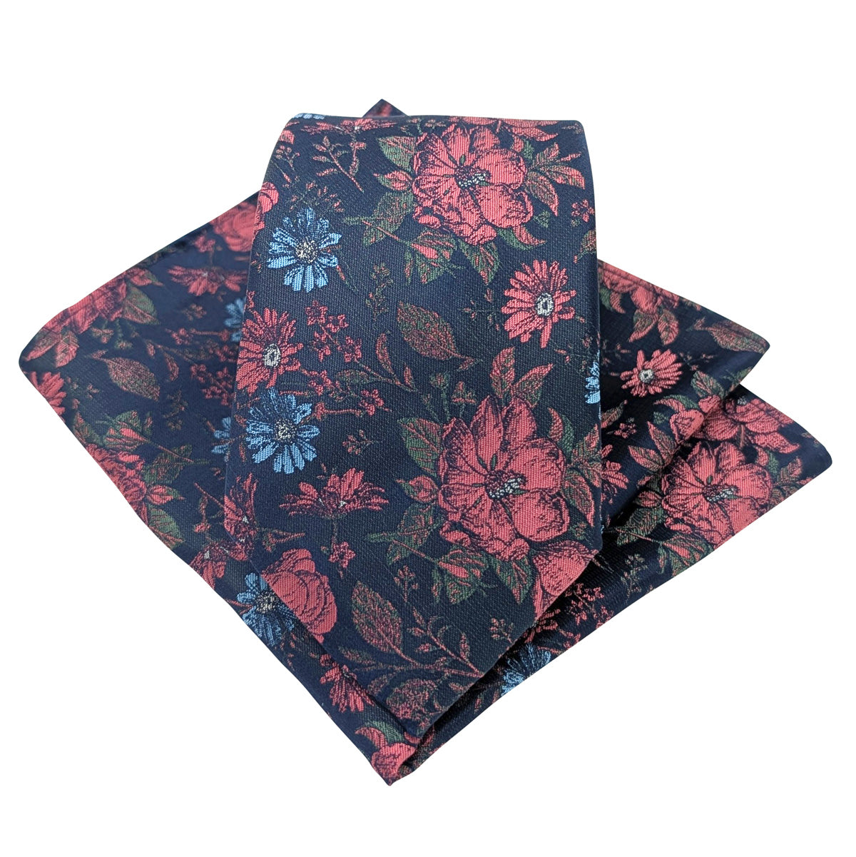 Navy-_-Salmon-Wildflowers-Wedding-Tie-and-Pocket-Square