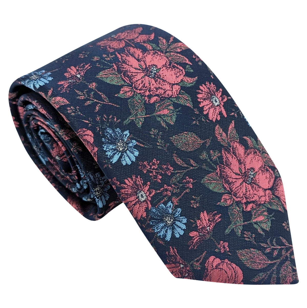 Navy-_-Salmon-Wildflowers-Wedding-Tie