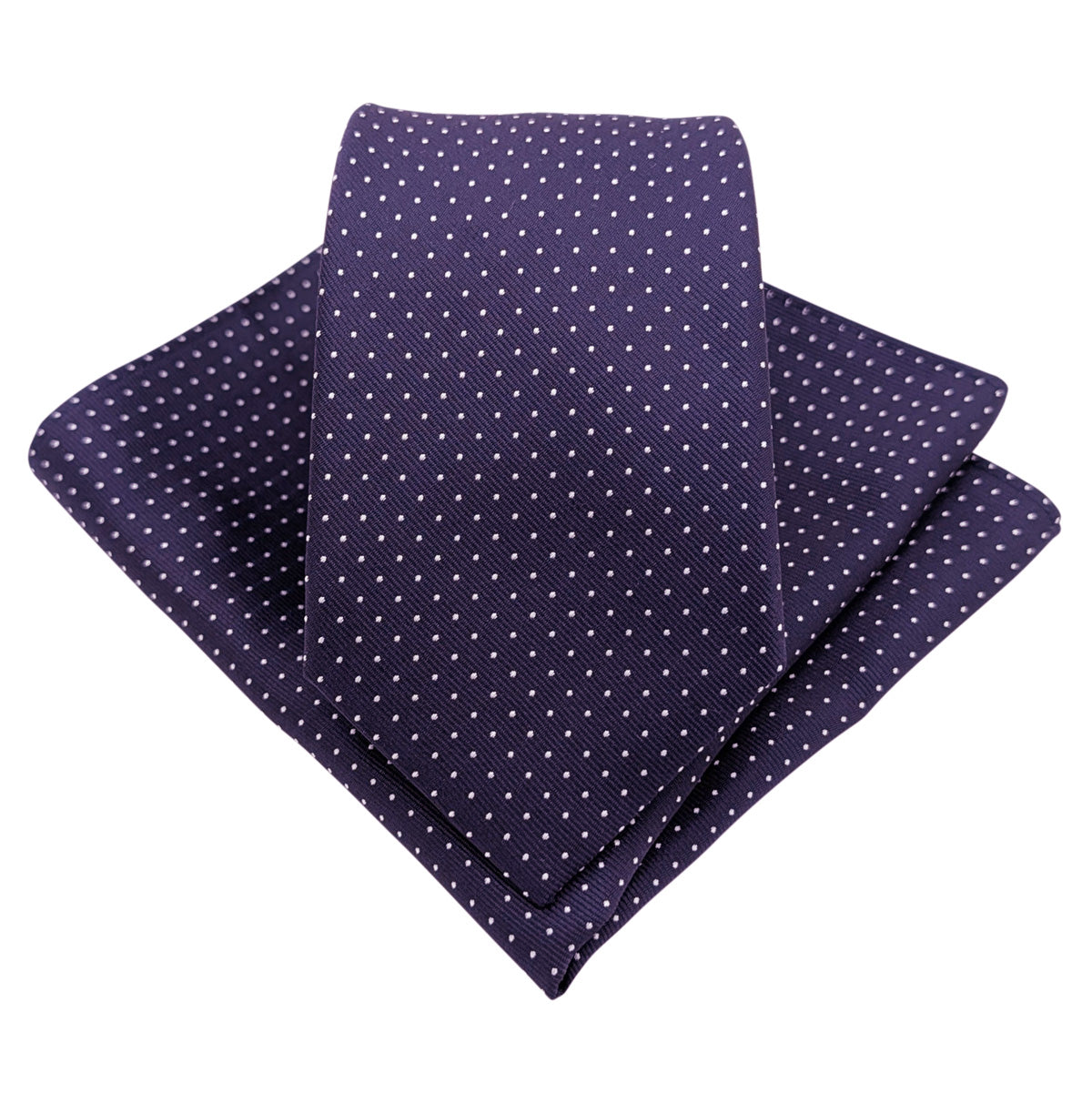 Navy & White Pin Dots Wedding Tie and Pocket Square Set