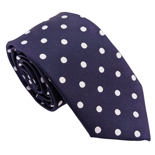 Navy & White Spot Wedding Tie