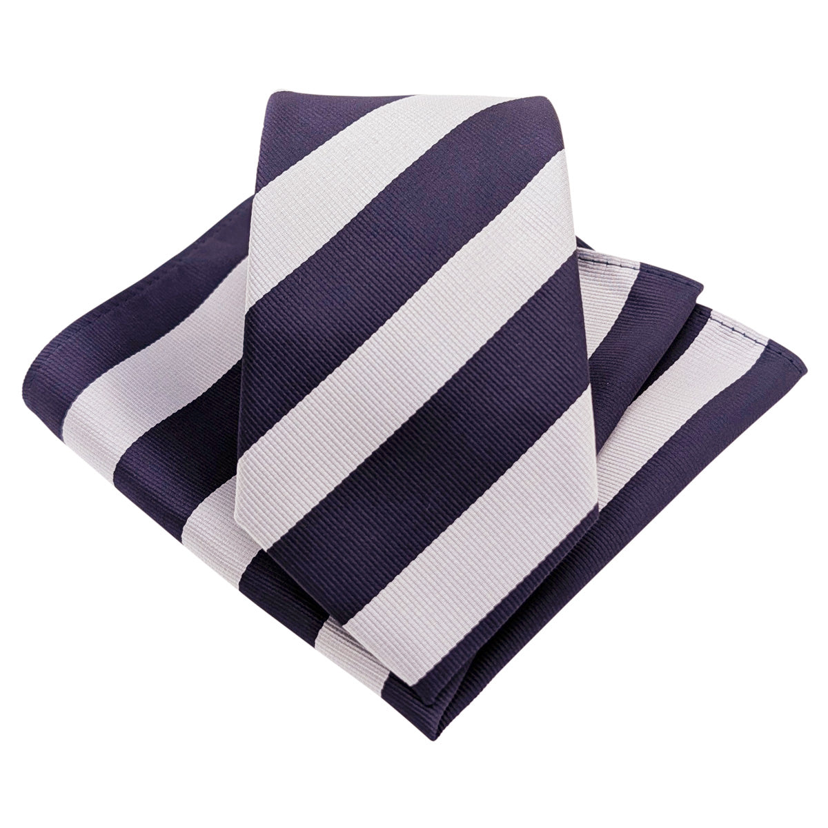 Navy White Stripe Wedding Tie and Pocket Square Set