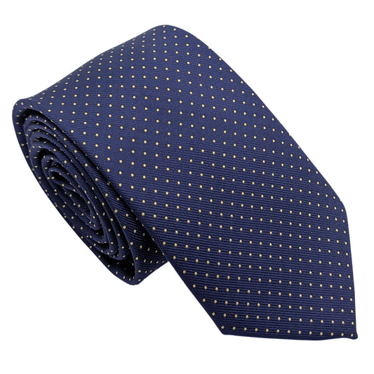Navy & Yellow Pin Dots Wedding Tie
