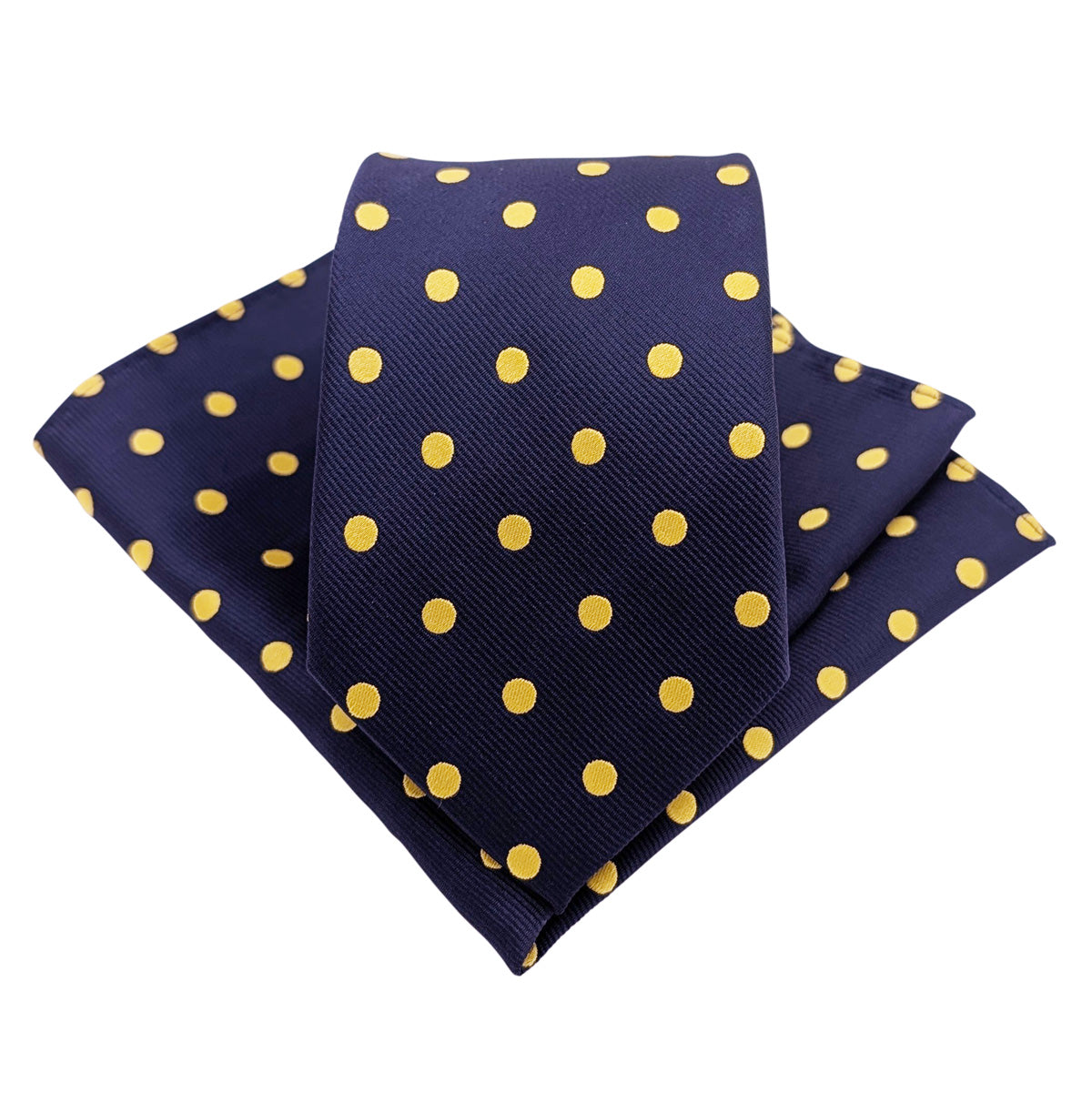 Navy & Yellow Spot Wedding Tie and Pocket Square Set