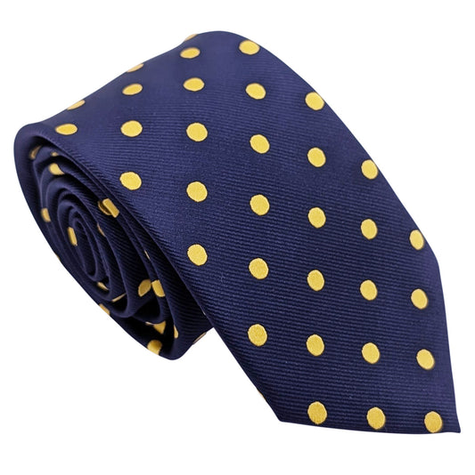 Navy & Yellow Spot Wedding Tie