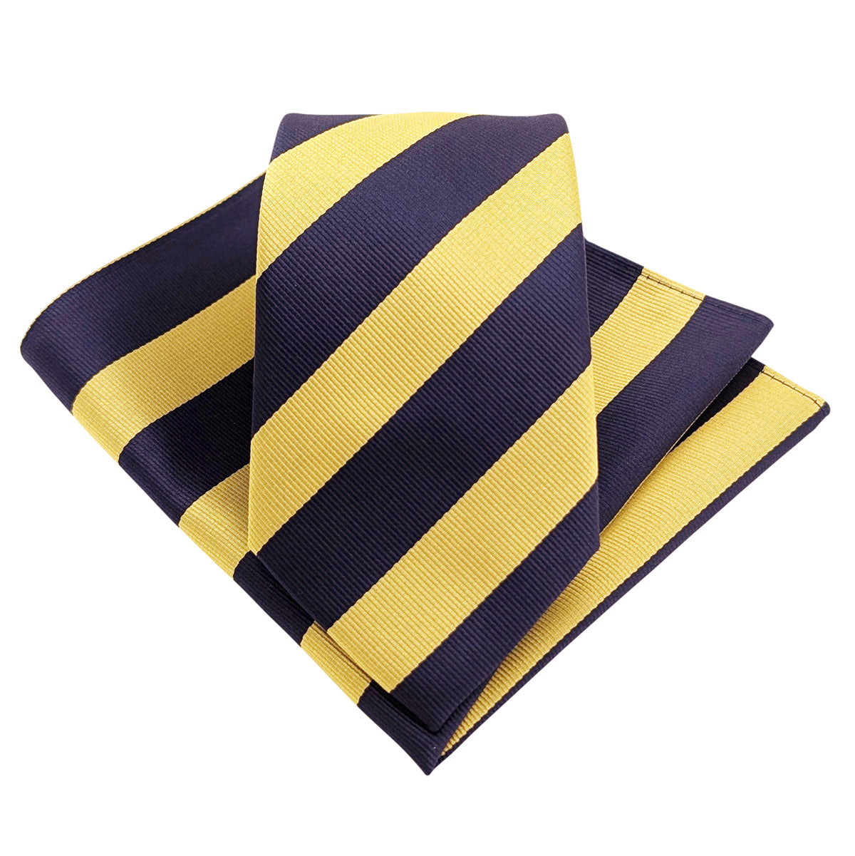 Navy Yellow Stripe Wedding Tie and Pocket Square
