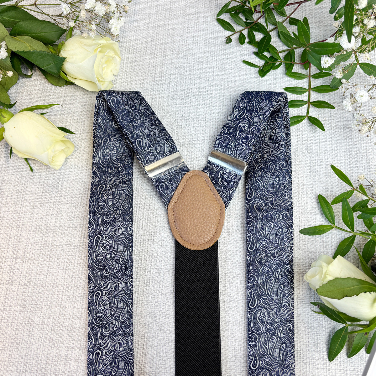 Navy Paisley Braces back and slide adjusters