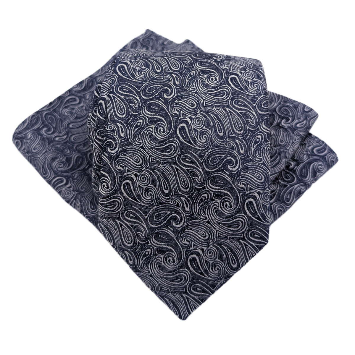 Navy Paisley Tie and Pocket Square