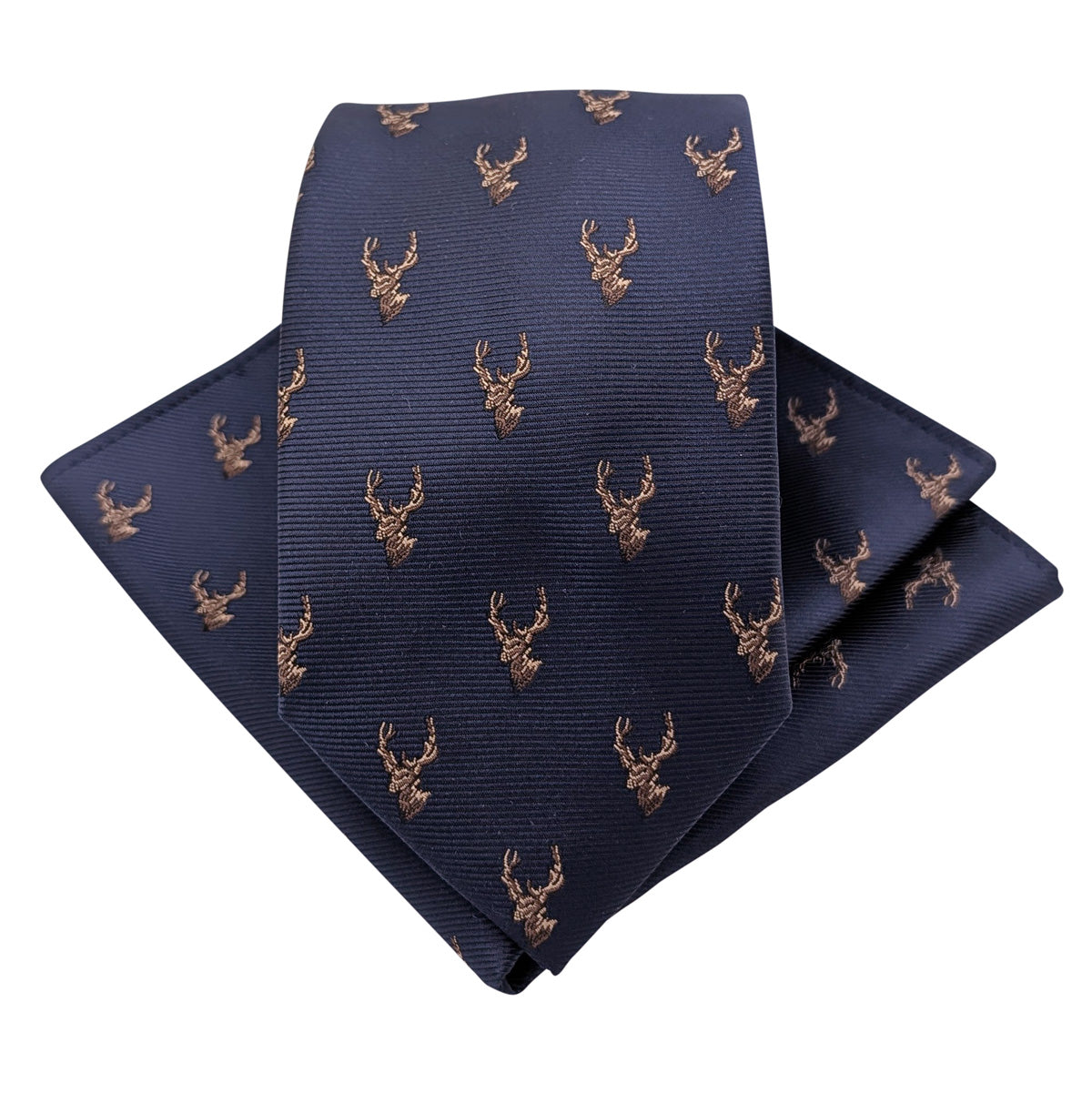 Navy Stags Wedding Tie and Pocket Square Set