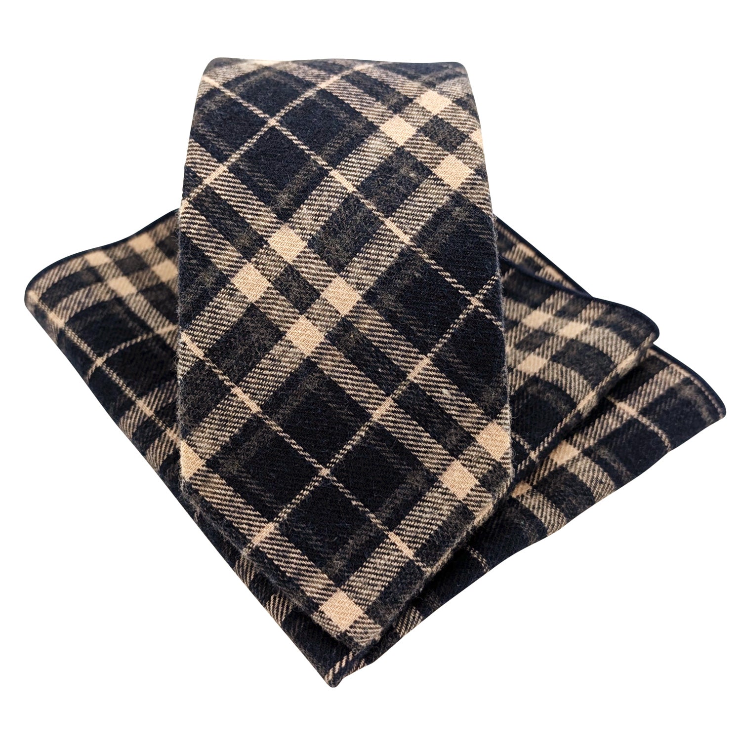 Navy Tartan Wedding Tie and hanky set
