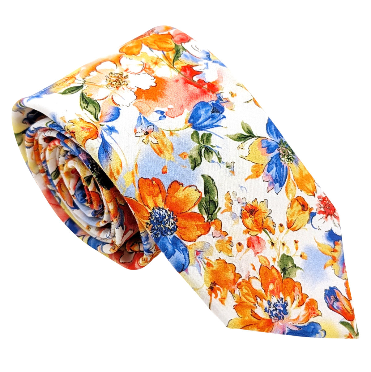 Orange-_-Blue-Floral-Cotton-Wedding-Tie