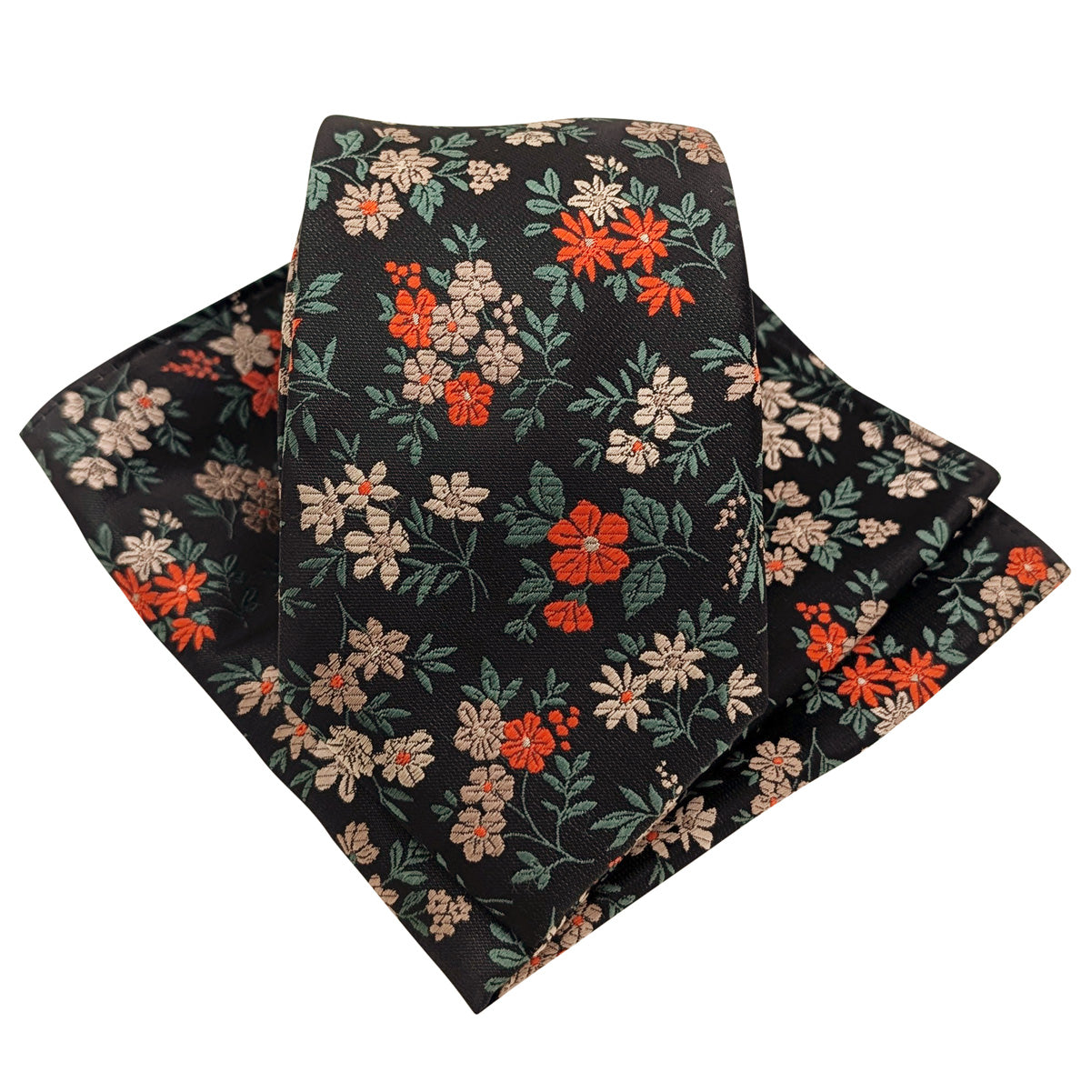 Orange-_-Green-Ditsy-Floral-Wedding-Tie-and-Pocket-Square