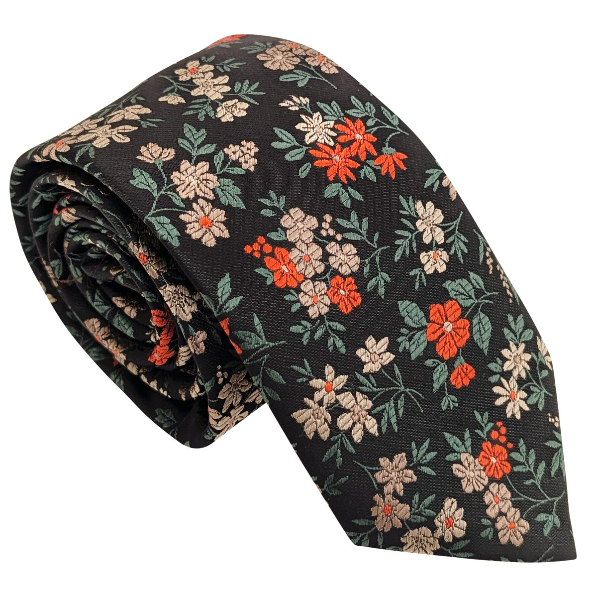 Orange-_-Green-Ditsy-Floral-Wedding-Tie
