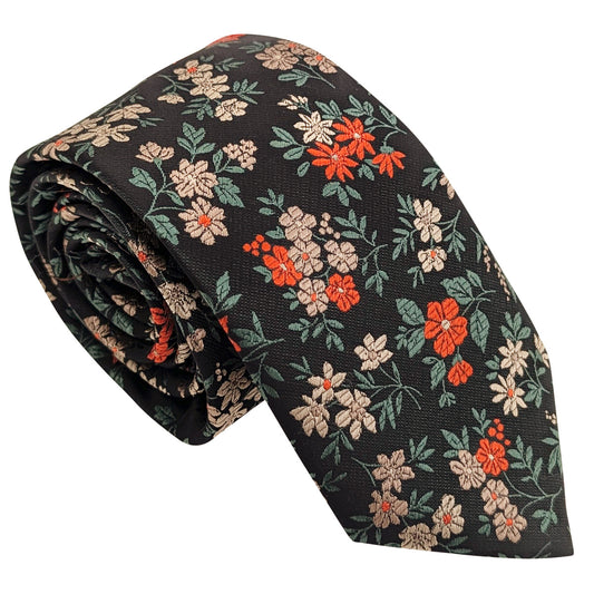 Orange-_-Green-Ditsy-Floral-Wedding-Tie
