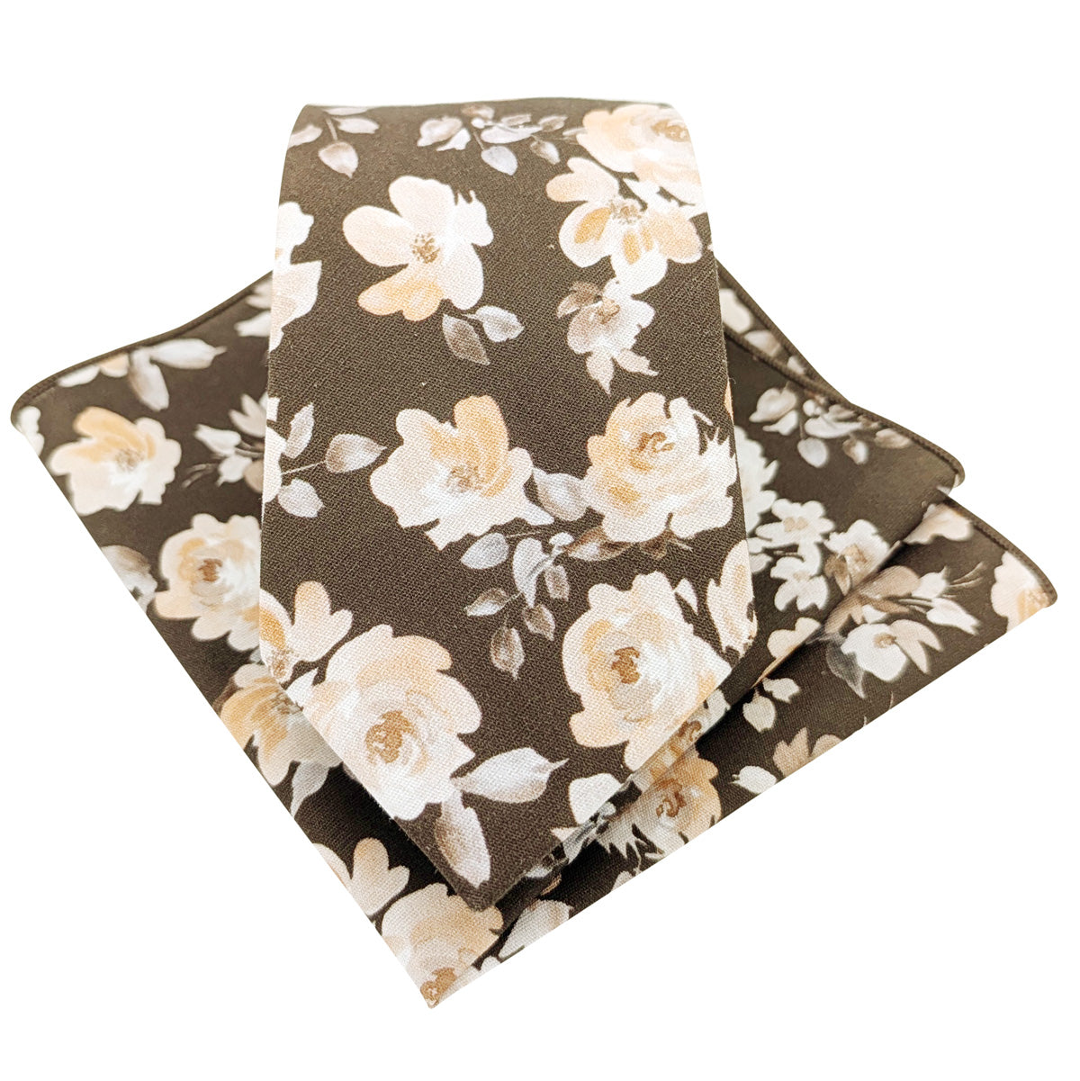 Pale-Brown-Roses-Cotton-Tie-and-Pocket-Square-Set